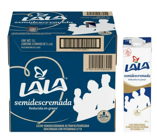 Leche Semidescremada Lala 12 pzas 1 l c/u - .