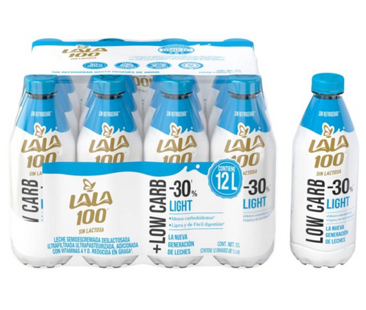 Leche Deslactosada Light Lala 100 +Low Carb 12 pzas de 1 l c/u - .