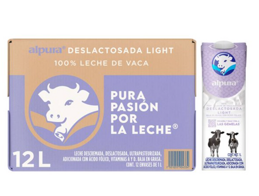 Leche Deslactosada Alpura Light 12 pzas de 1 l c/u - .