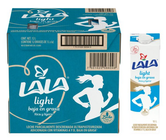 Leche Light Lala 12 pzas 1 l c/u - .