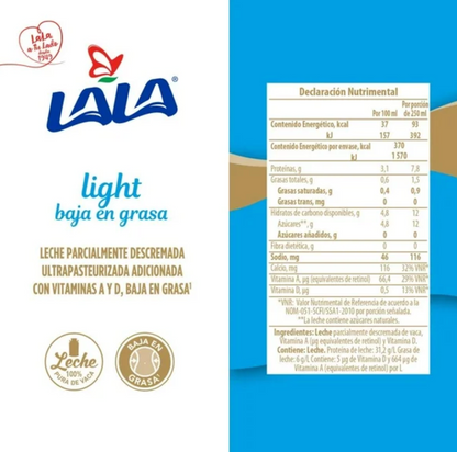 Leche Light Lala 12 pzas 1 l c/u - .