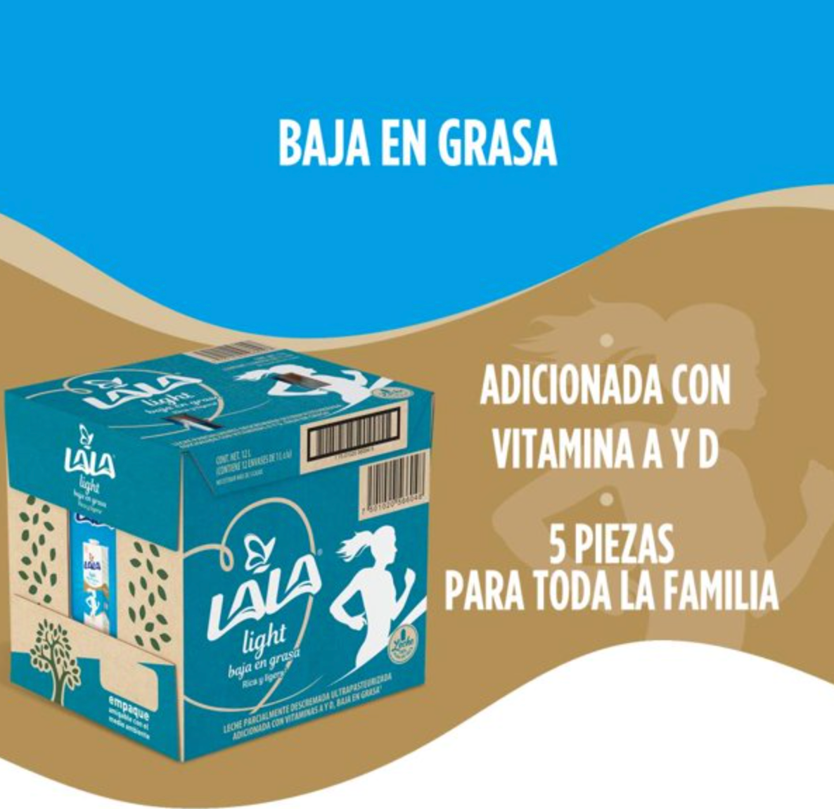 Leche Light Lala 12 pzas 1 l c/u - .