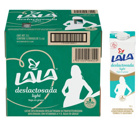 Leche Deslactosada Lala Light 12 pzas 1 l c/u - .