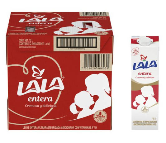 Leche Entera Lala 12 pzas de 1 l c/u - .