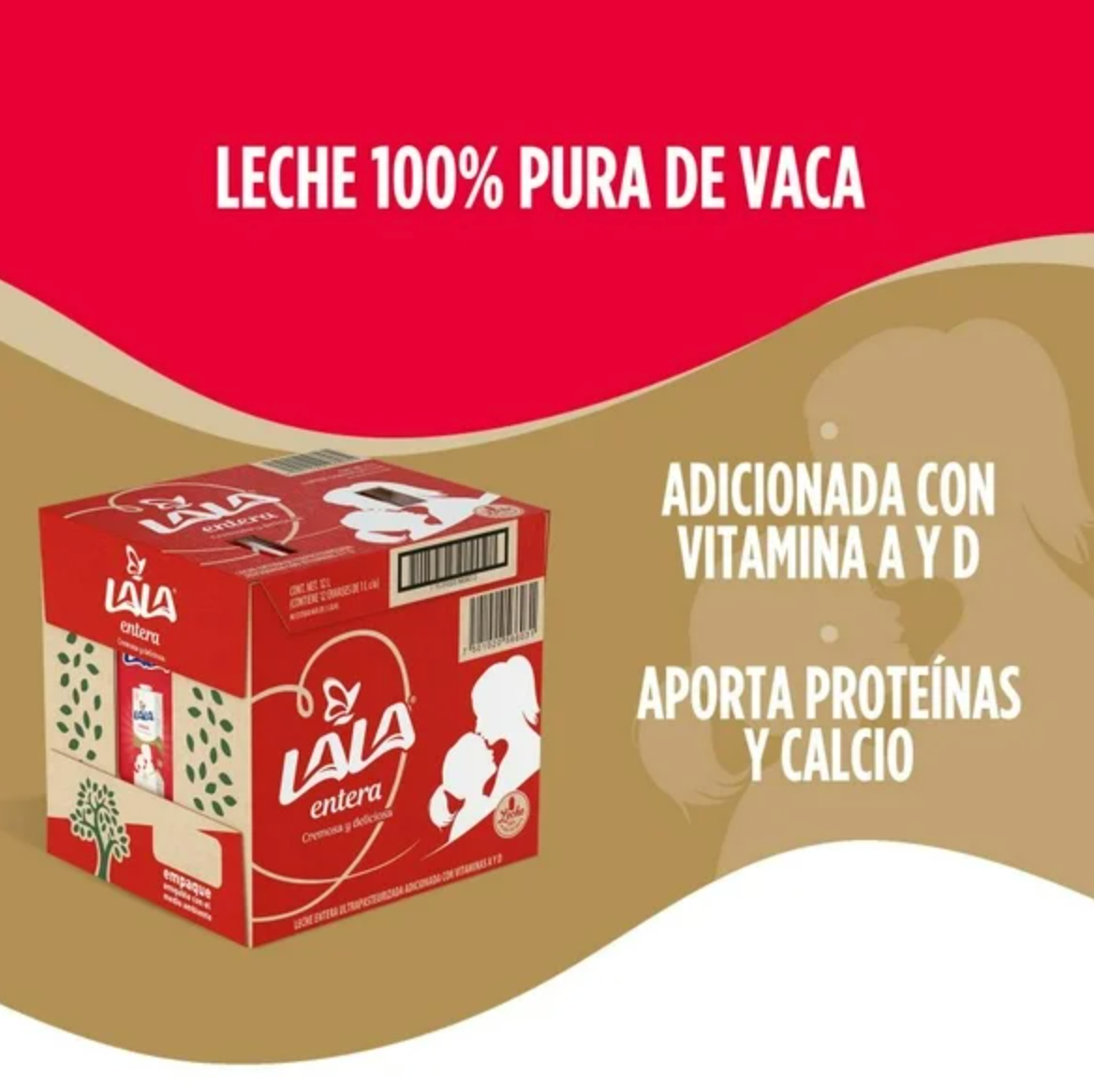Leche Entera Lala 12 pzas de 1 l c/u - .