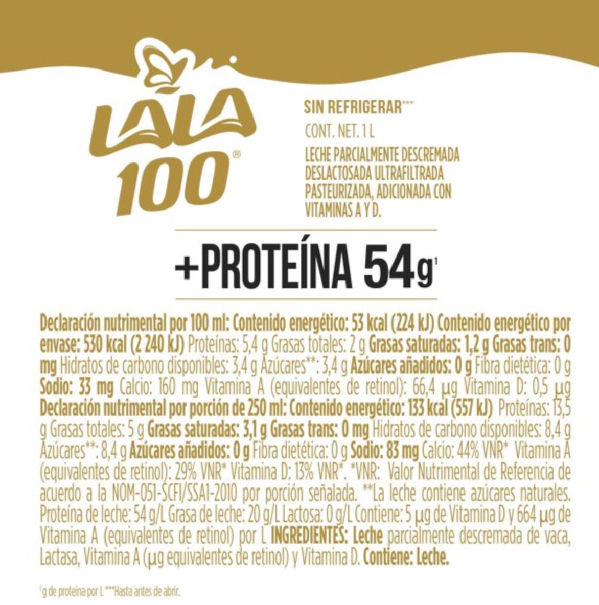 Leche sin Lactosa Lala 100 12 pzas de 1 l c/u - .