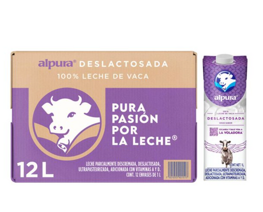Leche Deslactosada Alpura 12 pzas de 1 l c/u -.
