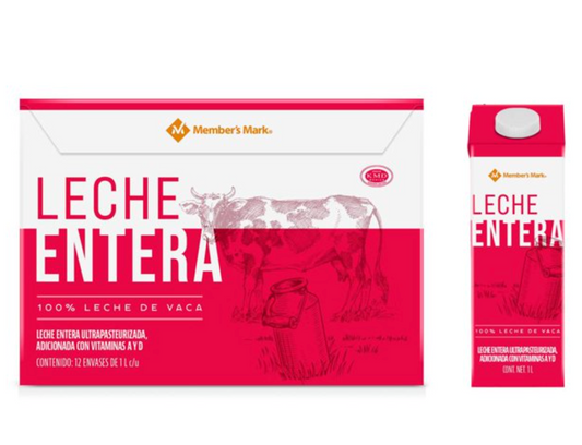 Leche Entera Member's Mark 12 pzas de 1 l c/u -.