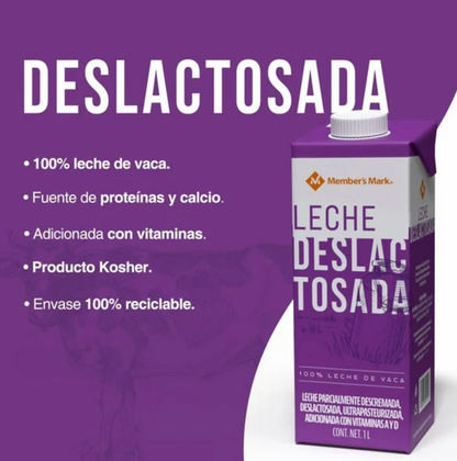 Leche Deslactosada Member's Mark 12 pzas de 1 l c/u - .