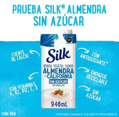 Bebida Vegetal Silk Sabor Almendra de California Sin Azúcar 6 pzas de 946 ml c/u -.