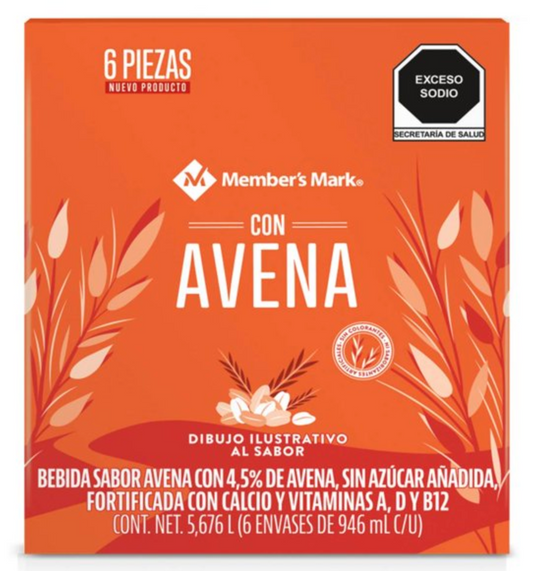 Bebida Member's Mark Sabor Avena sin Azúcar 6 pzas de 946 ml c/u -.