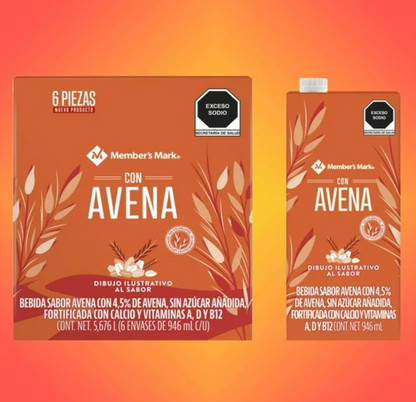 Bebida Member's Mark Sabor Avena sin Azúcar 6 pzas de 946 ml c/u -.