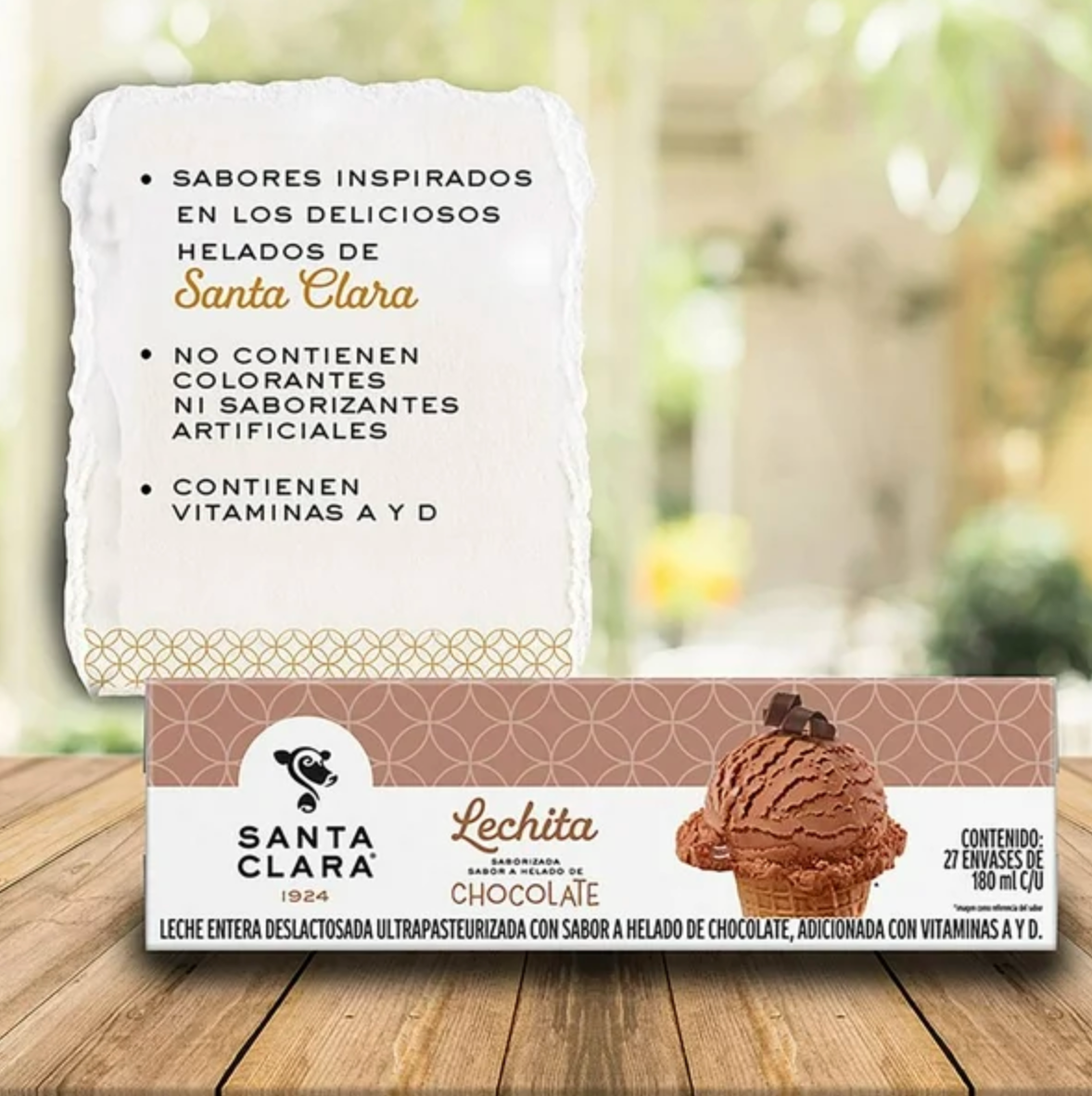 Leche Deslactosada Santa Clara Helado de Chocolate 27 pzas 180 ml c/u - .