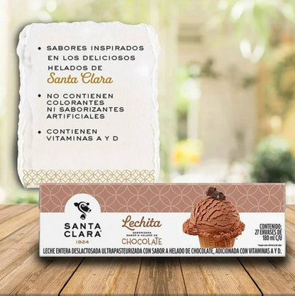 Leche Deslactosada Santa Clara Helado de Chocolate 27 pzas 180 ml c/u - .