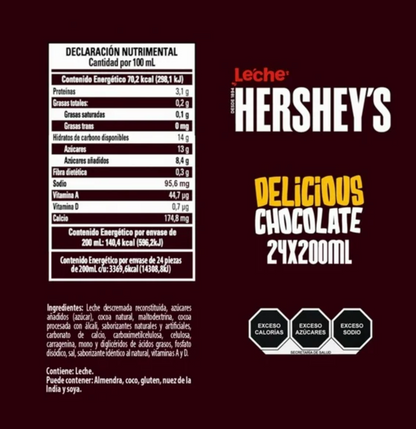 Leche Hershey's Delicious Chocolate 24 pzas 200 ml c/u - .