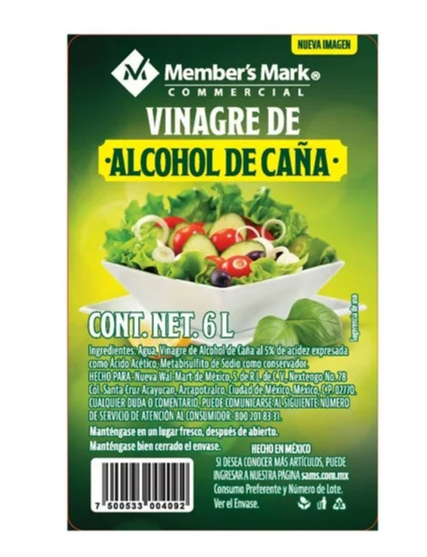 Vinagre de Alcohol de Caña Member's Mark 6 l - .