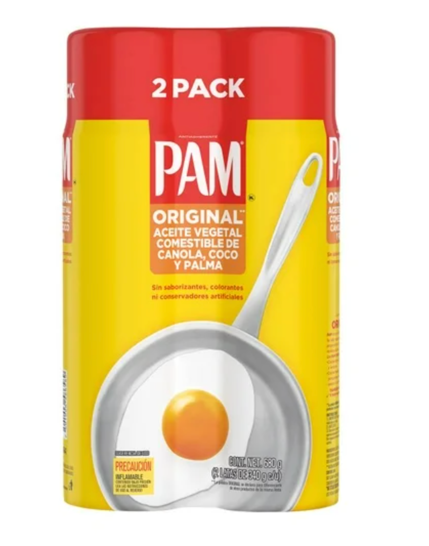 Pack de Aceite Vegetal Comestible PAM de Canola, Coco y Palma en Aerosol 2 pzas 340g c/u -.