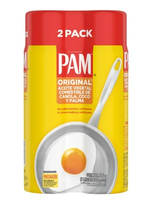 Pack de Aceite Vegetal Comestible PAM de Canola, Coco y Palma en Aerosol 2 pzas 340g c/u -.