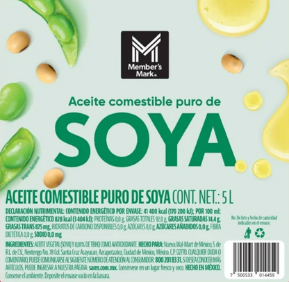 Aceite Comestible Puro de Soya Member's Mark 5 l -.