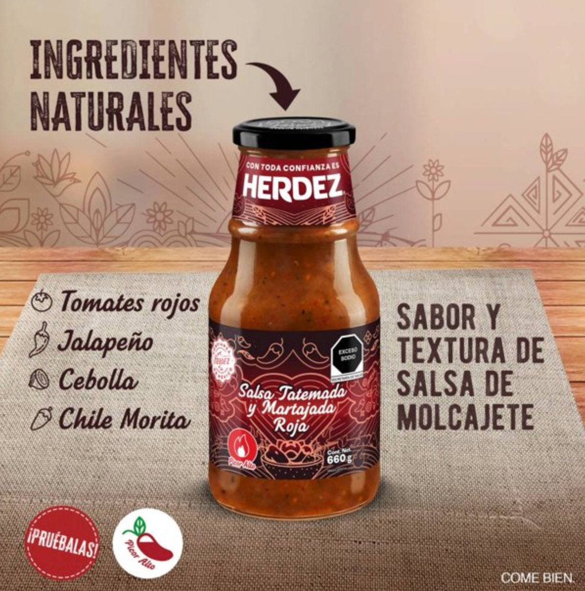 Salsa Roja Herdez Tatemada y Martajada 660 g -.