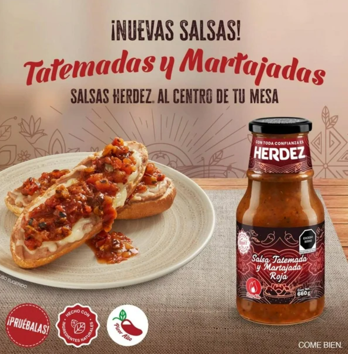 Salsa Roja Herdez Tatemada y Martajada 660 g -.