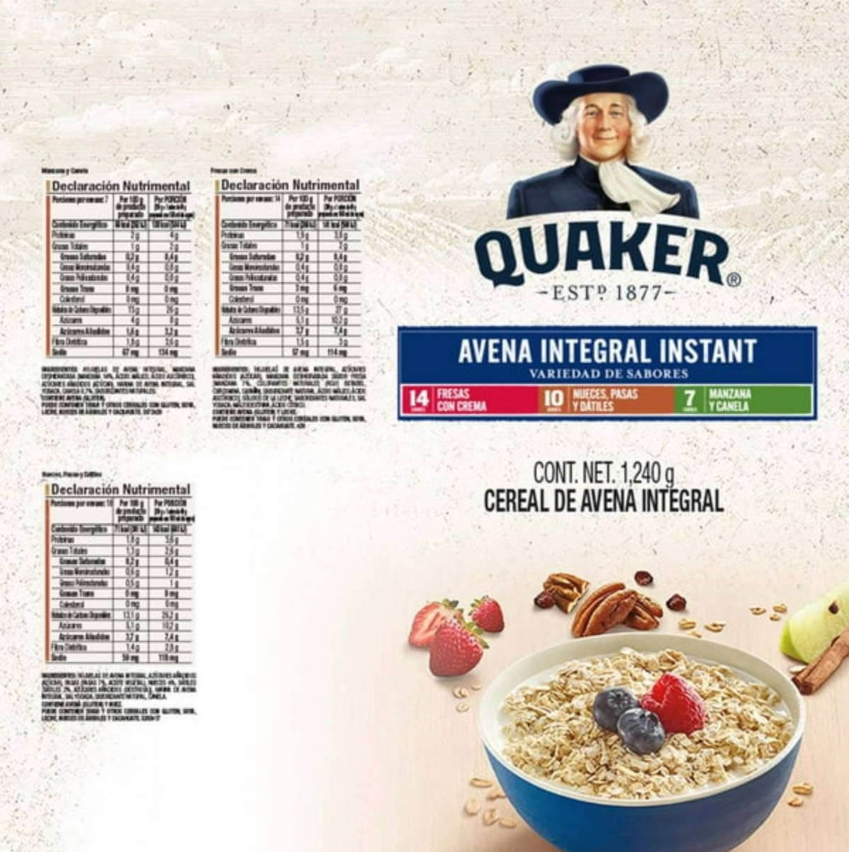 Avena Integral Quaker Instant Variedad de sabores 31 pzas -.