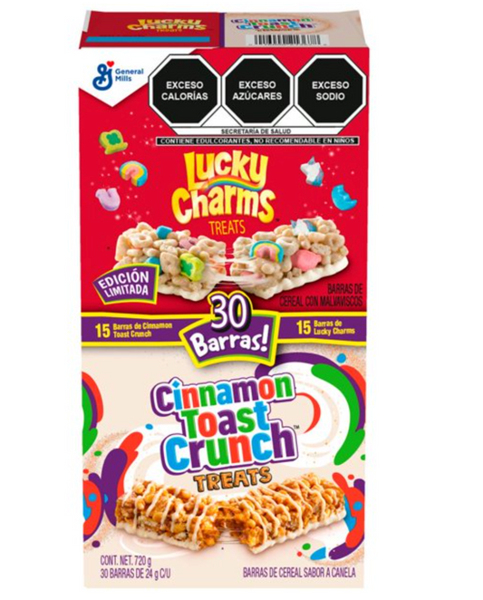 Barras de Cereal Generall Mill's Lucky Charms con Malvaviscos 15 pzas y Cinnamon Toast Sabor Canela 15 pzas - .