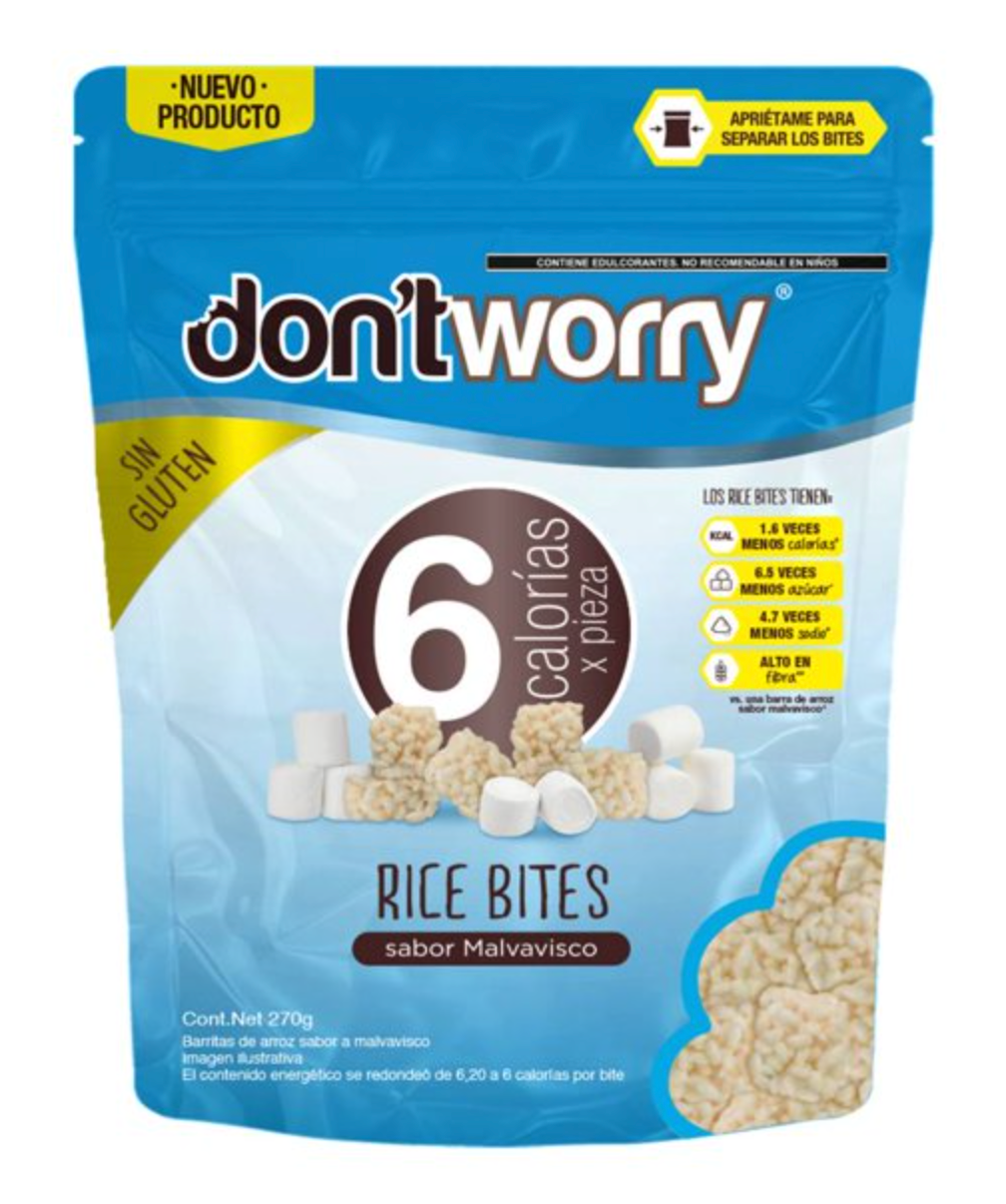 Bites de Arroz Inflado Don't Worry Rice Bite Sabor Malvavisco 270 g - .