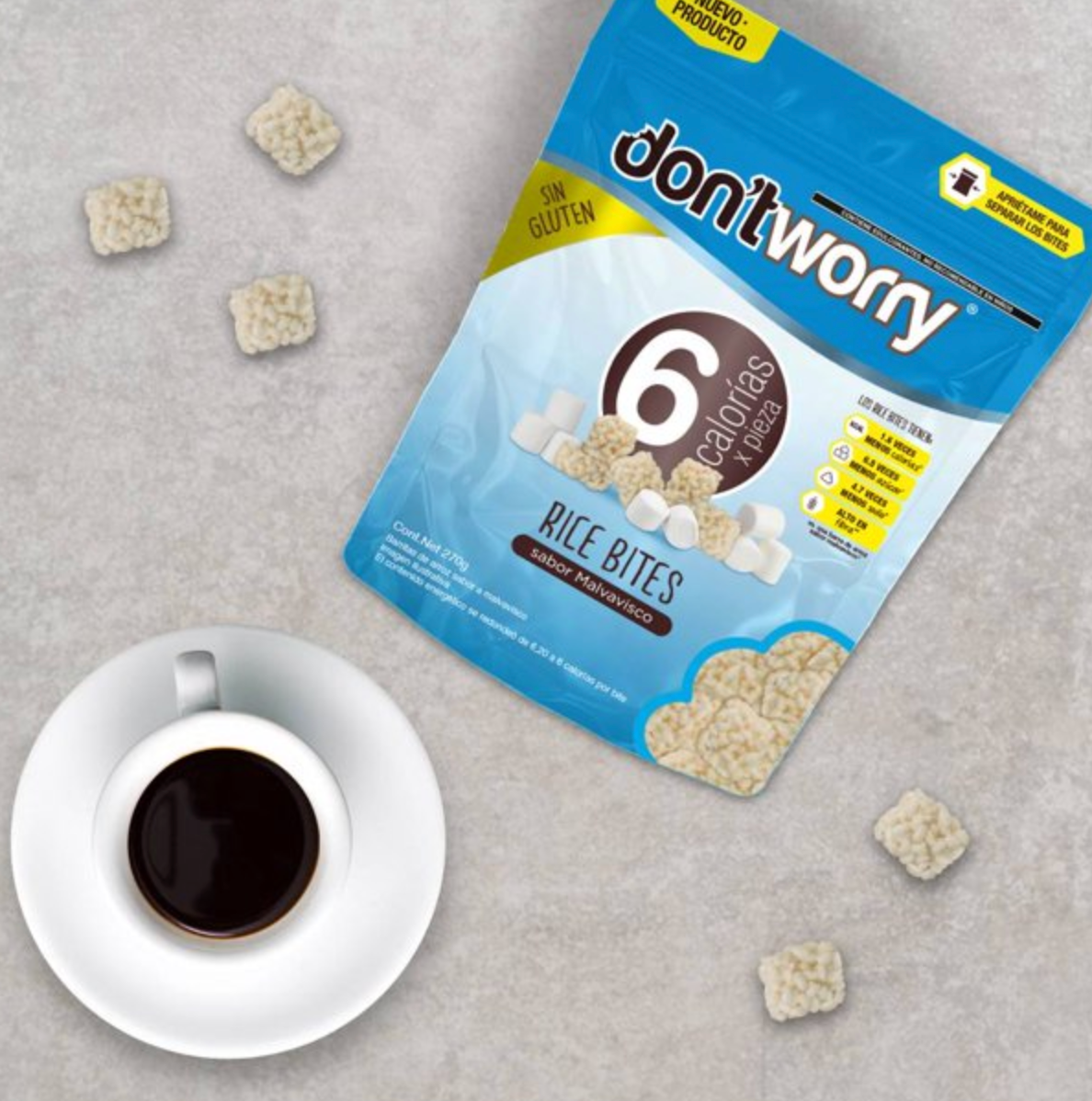 Bites de Arroz Inflado Don't Worry Rice Bite Sabor Malvavisco 270 g - .