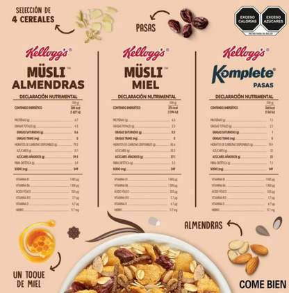 Cereal Musli Kellogg's Variety Almendras, Miel y Pasas 1.27 kg - .