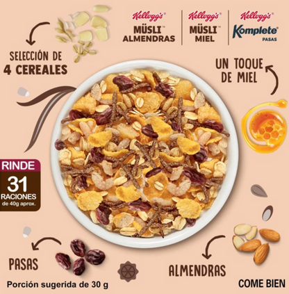 Cereal Musli Kellogg's Variety Almendras, Miel y Pasas 1.27 kg - .