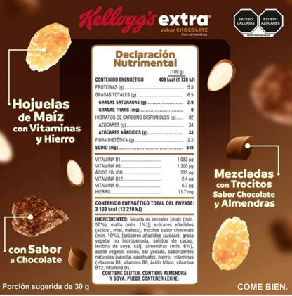 Cereal Extra Kellogg's Sabor Chocolate con Almendras 765 g -.