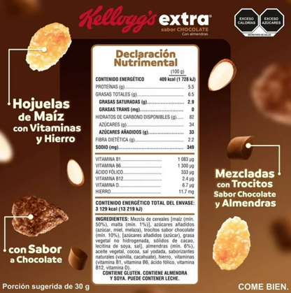 Cereal Extra Kellogg's Sabor Chocolate con Almendras 765 g -.