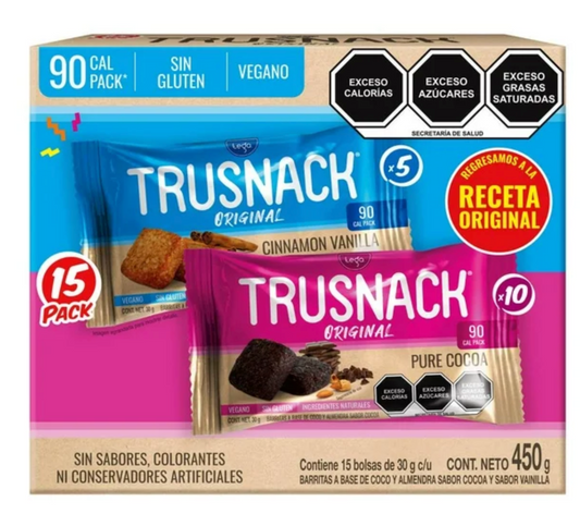 Barritas Trusnack Sabor Cocoa y Vainilla 15 pzas 30 g c/u - .