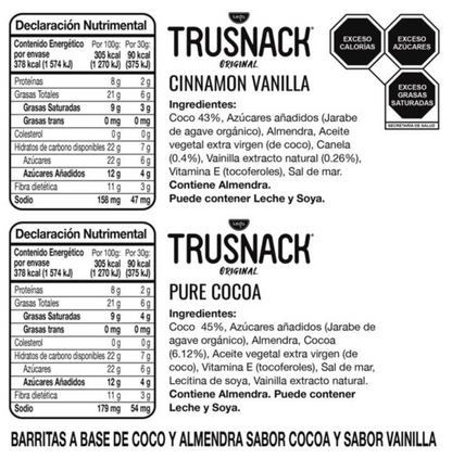 Barritas Trusnack Sabor Cocoa y Vainilla 15 pzas 30 g c/u - .