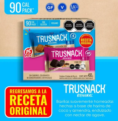 Barritas Trusnack Sabor Cocoa y Vainilla 15 pzas 30 g c/u - .
