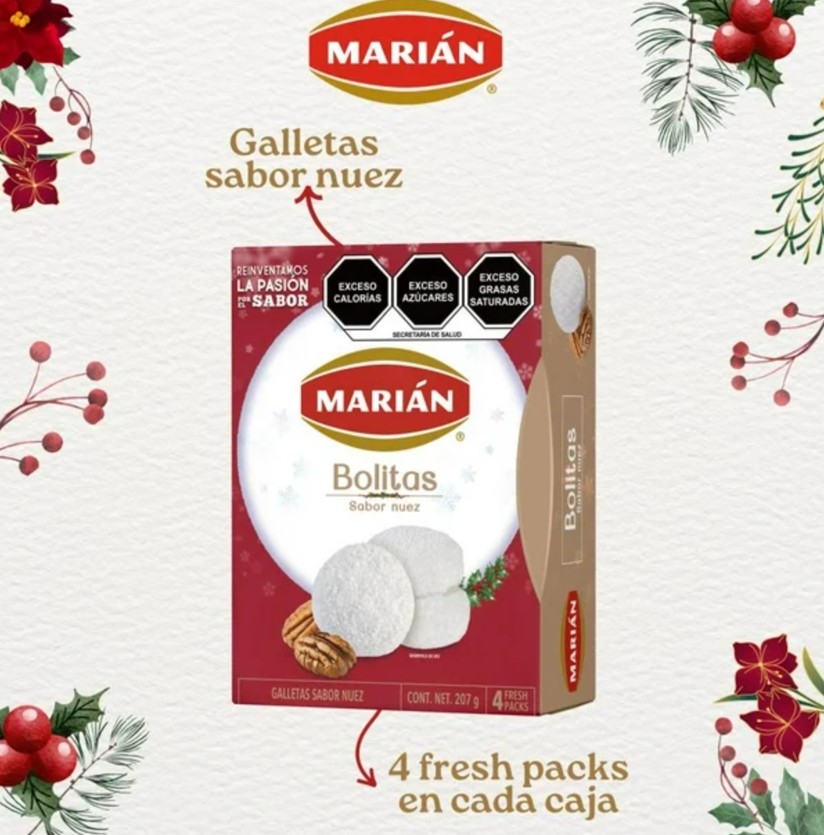 Galletas Marián Bolitas de Nuez 3 pzas 207 g c/u - .