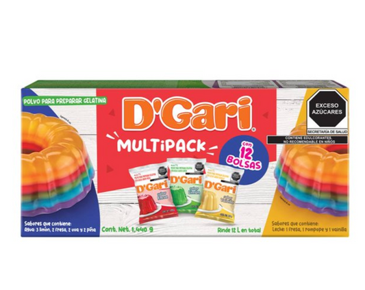 Polvo para Preparar Gelatina D'GARI Varios Sabores 12 pzas -.