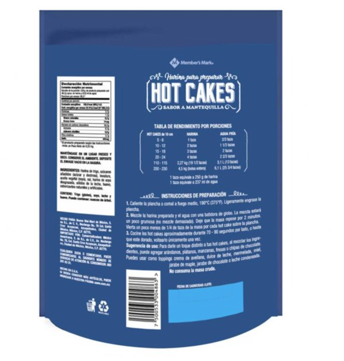 Harina Member's Mark para Hot Cakes Sabor Mantequilla 4.54 kg -.