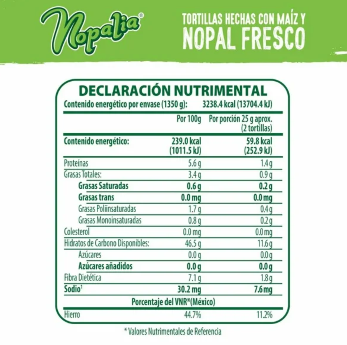 Tortillas de Nopal Orgánico Nopalia 1.35 kg -.