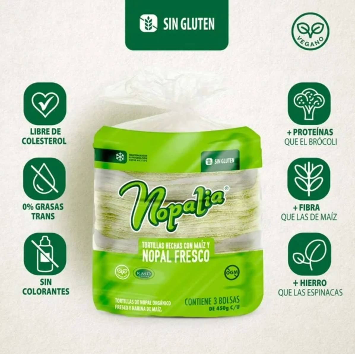 Tortillas de Nopal Orgánico Nopalia 1.35 kg -.