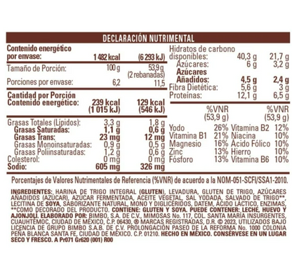 Pan de Caja Bimbo Integral 620 g -.