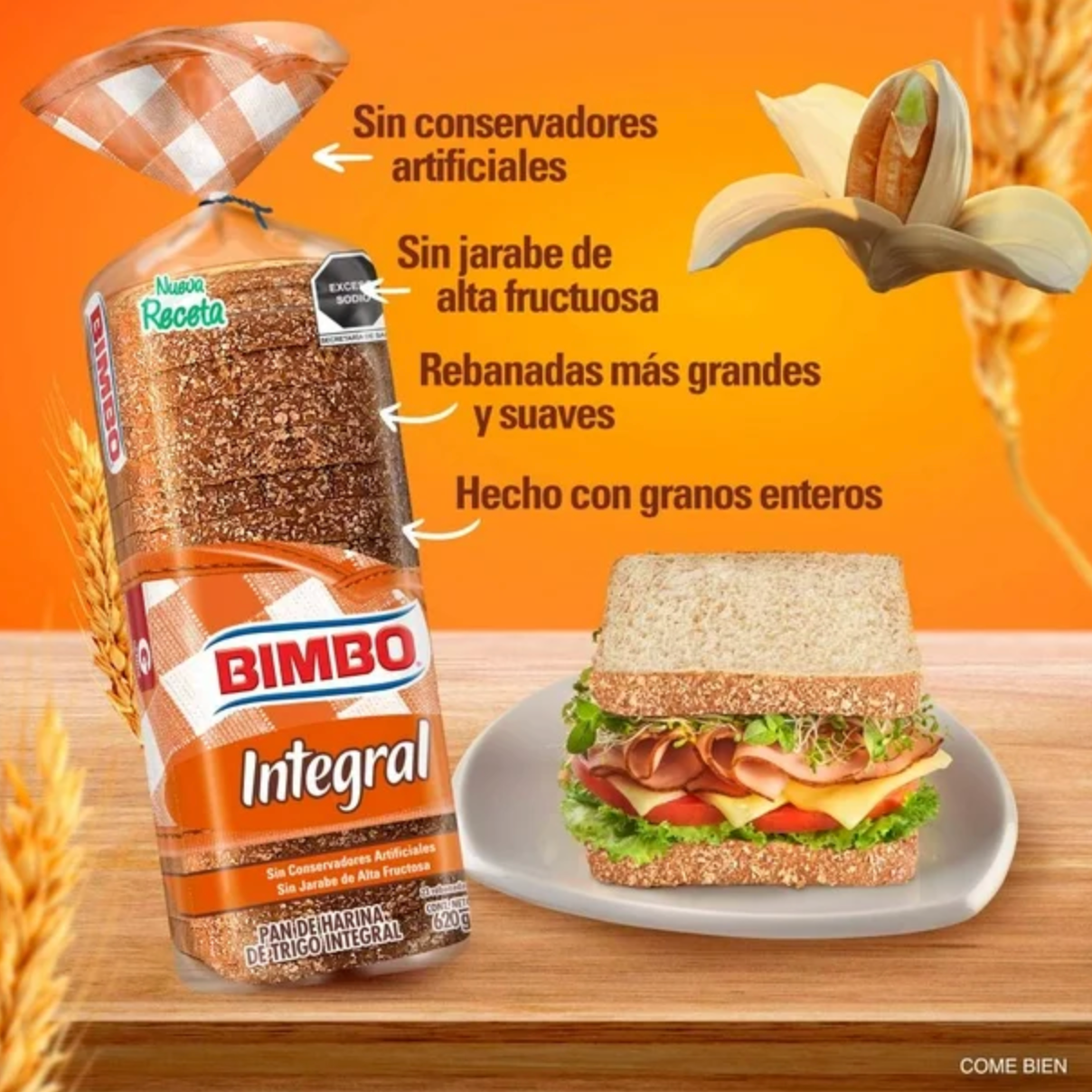Pan de Caja Bimbo Integral 620 g -.