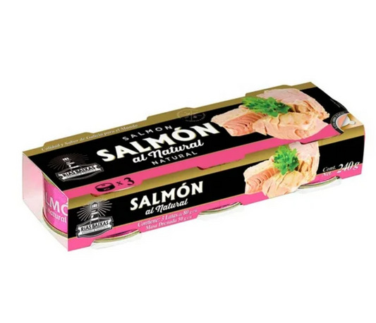 Salmón al Natural RiAS BAIXAS 3 Latas de 80 g c/u - .