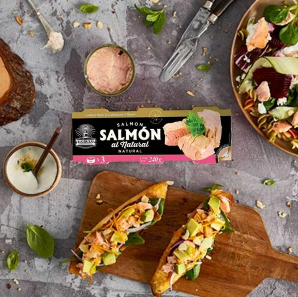 Salmón al Natural RiAS BAIXAS 3 Latas de 80 g c/u - .
