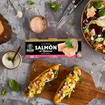 Salmón al Natural RiAS BAIXAS 3 Latas de 80 g c/u - .