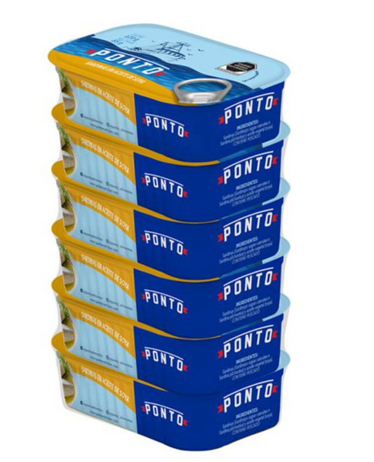 Sardinas Ponto en Aceite de Soya 6 pzas de 120 g -.