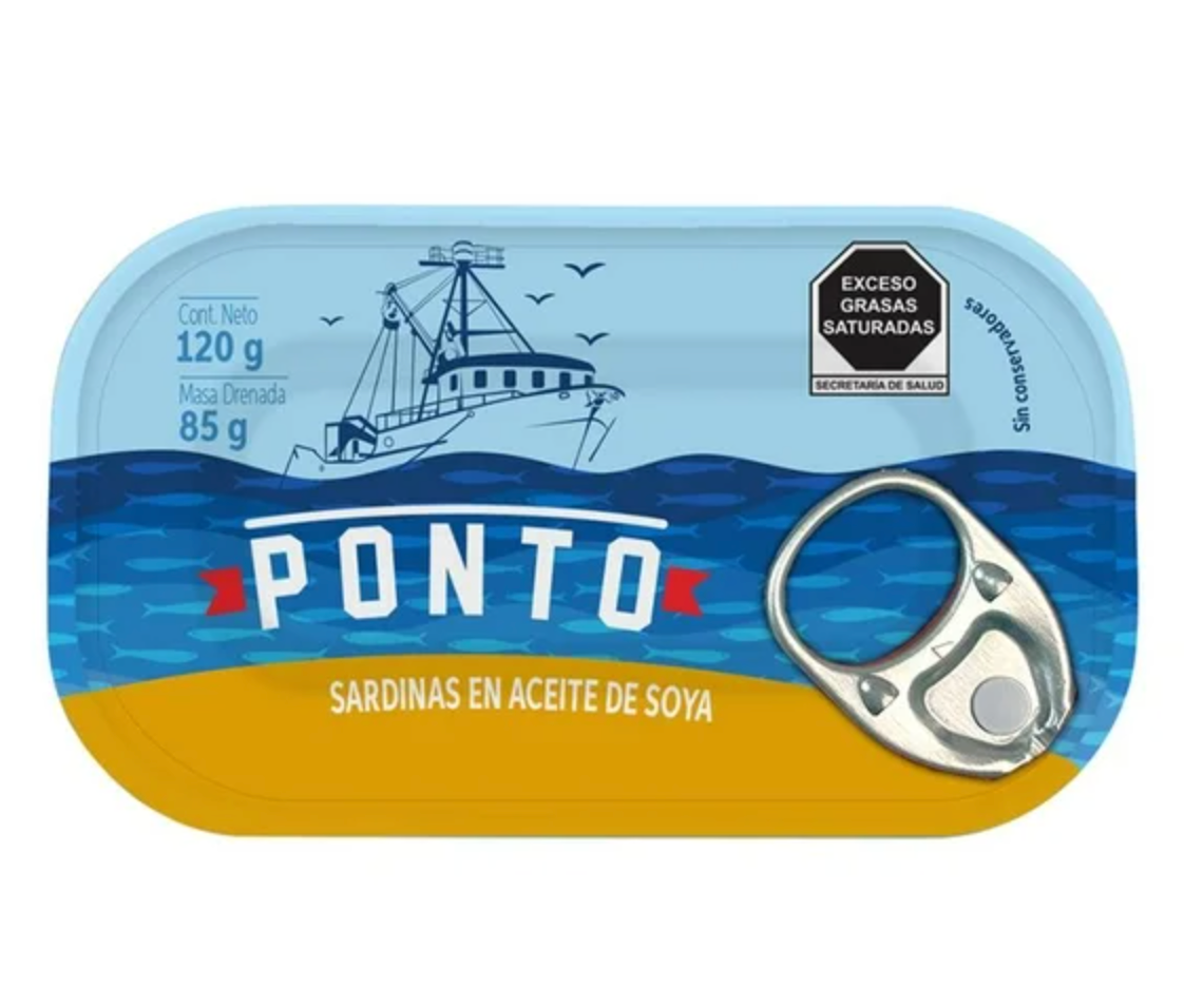 Sardinas Ponto en Aceite de Soya 6 pzas de 120 g -.