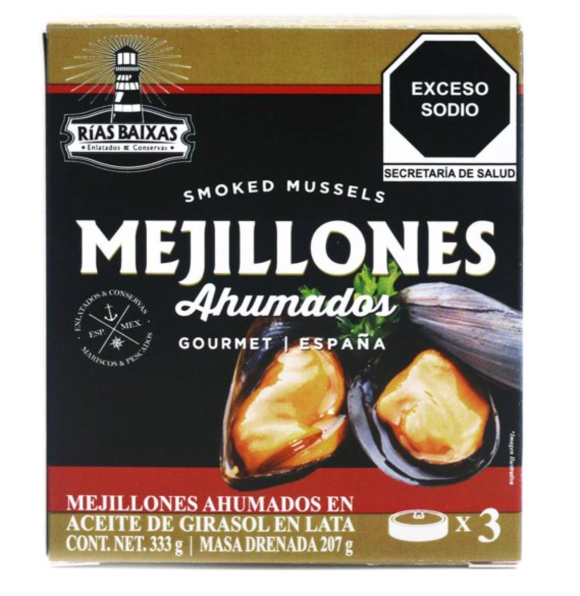 Mejillones Rías Baixas Ahumados 3 pzas de 111 g -.