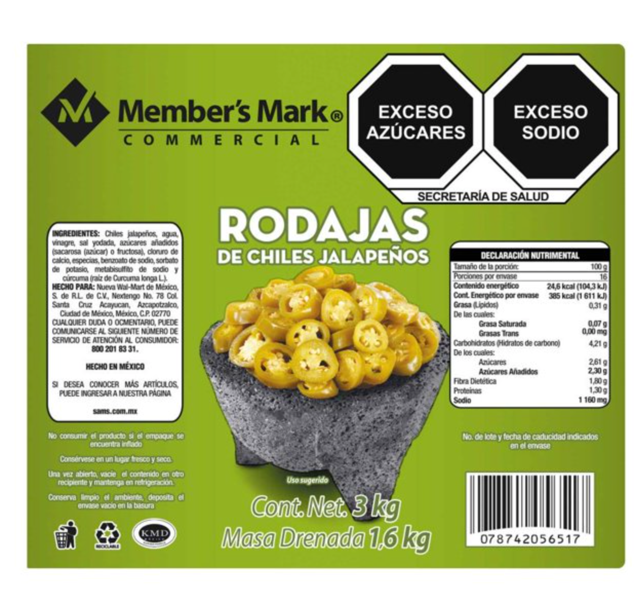 Chiles Jalapeños Member's Mark en Rodajas 3 kg -.